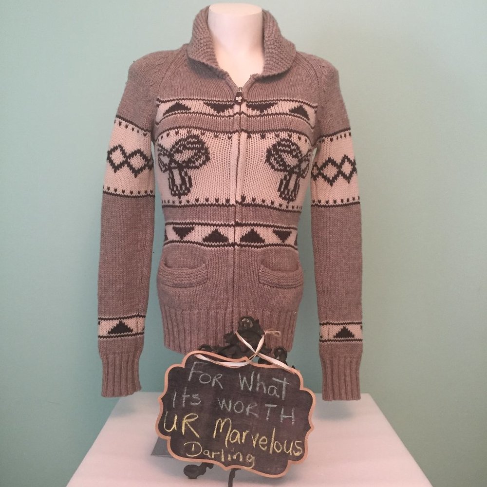TNA Aritzia Cowichan-Style Zip-Front Cardigan - Geometric Pattern - Size S